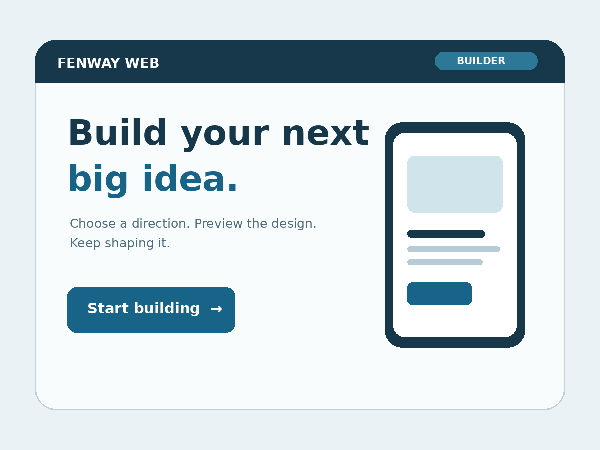 Illustration of the Fenway Web Builder website creation flow